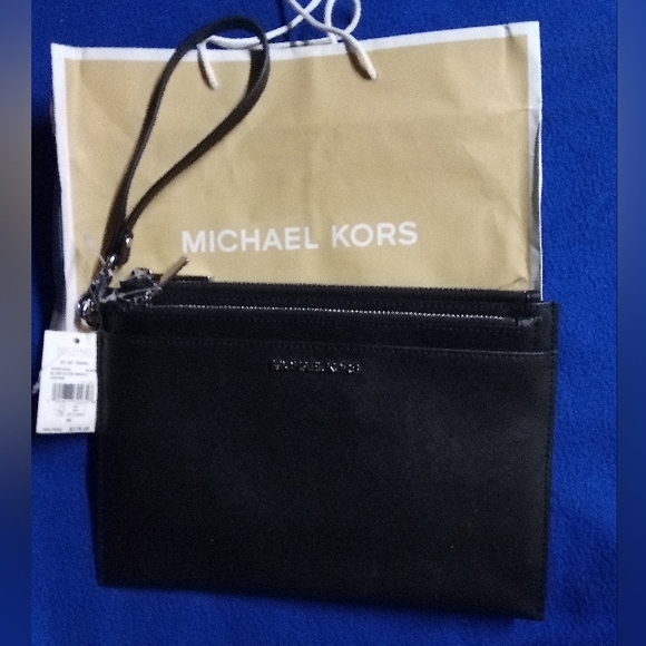 Michael Kors Handbags - Michael Kors Black Leather Wristlet with Gold Logo